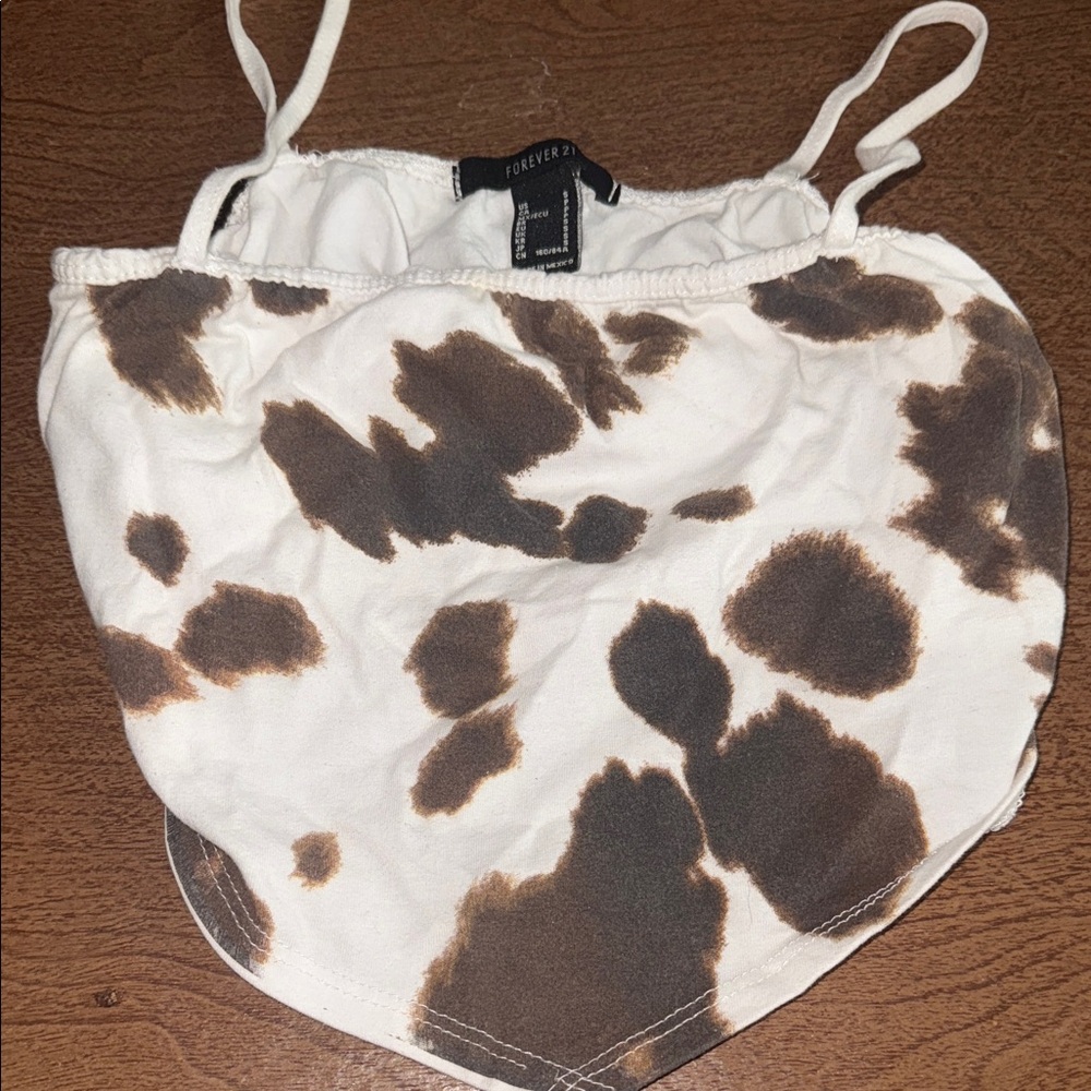 Forever 21 White and Brown Patterned Top